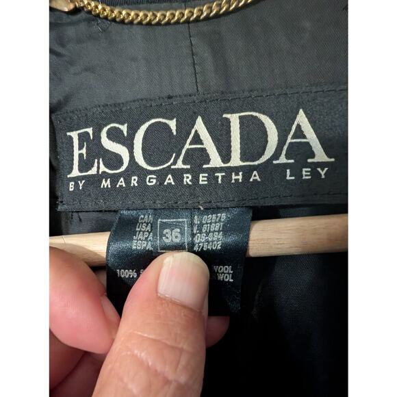 VINTAGE ESCADA MARGARETHA LEY 100% New Wool Pinstripe Double Breasted Long - Picture 5 of 10